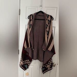 L.I.B. New York Cozy Wrap Cardigan Sweater - Brown & Beige Aztec Size One Size